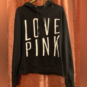 VS PINK Brand Black & White Letter Hoodie Size Large Good Condition